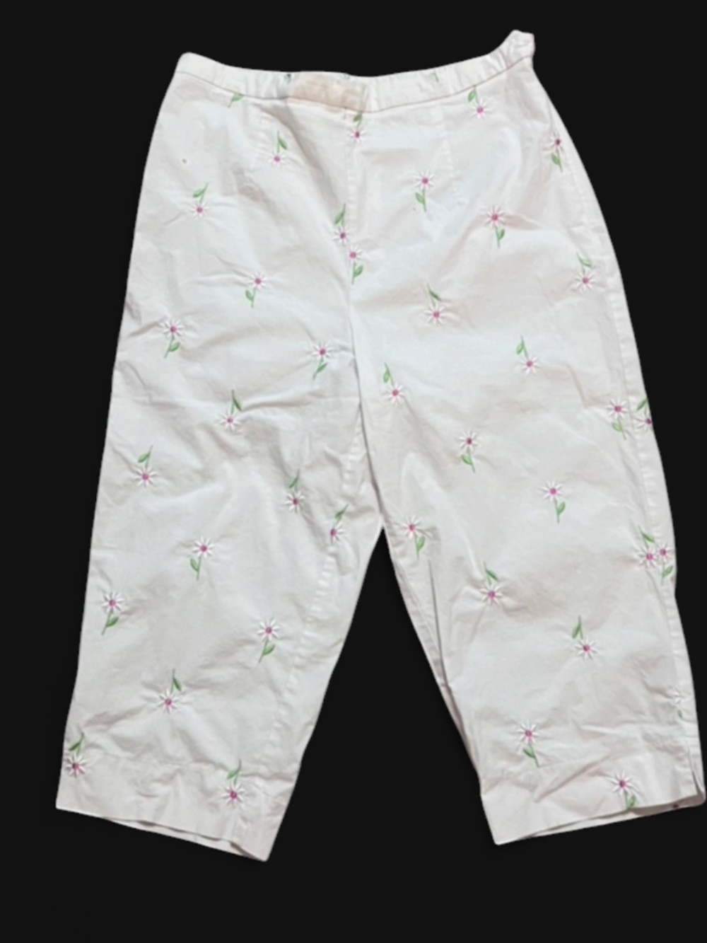 Cathy Petite by Cathy Daniels Vintage Floral Embroidered Cropped Pants